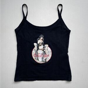 Vtg 90s Y2K Bettie Paige Fashion Victim Pin Up Dominatrix Black Cami Tank / Sz L